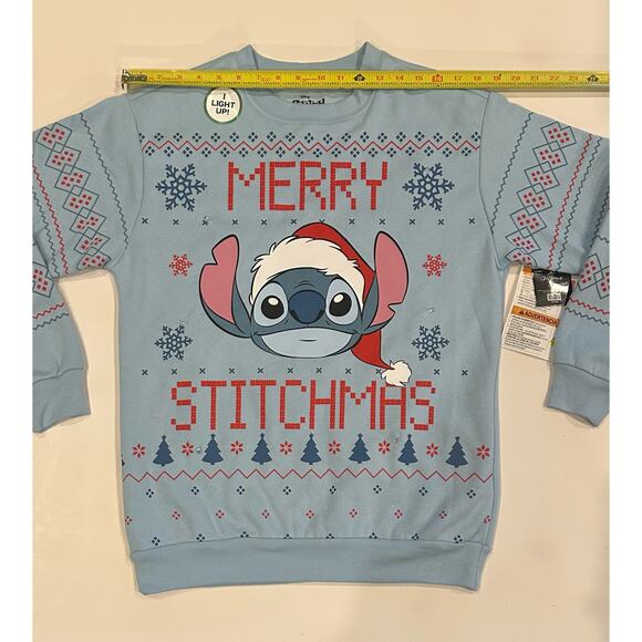 New Disney’s Stitch Christmas Light-Up Adult Sweatshirt Size Small Blue - Picture 3 of 10